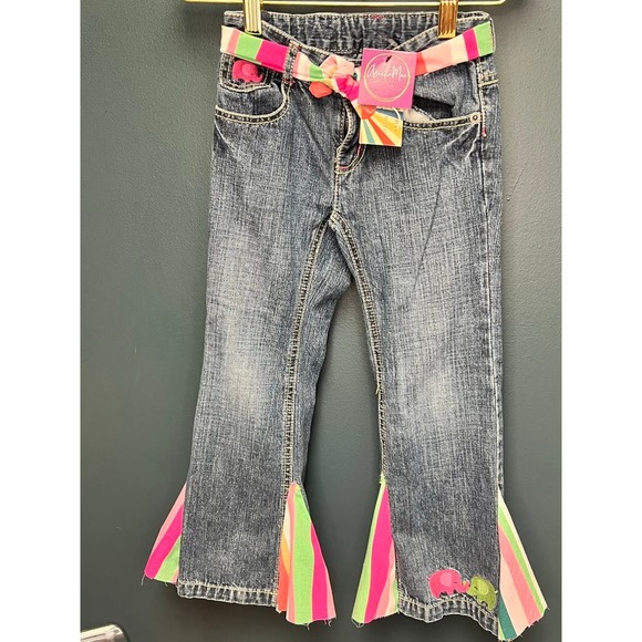 Upcycled Groovy and Bright Kids Bell Bottoms 5T - Picture 1 of 2